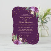 Invitation de mariage Fleur Pourpre Or Aquarelle (Debout devant)
