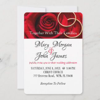 Invitation de mariage Fleur rouge rose avec anneau