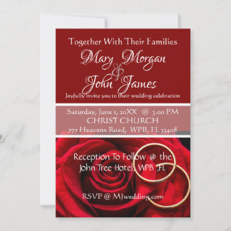 Invitation de mariage Fleur rouge rose avec anneau