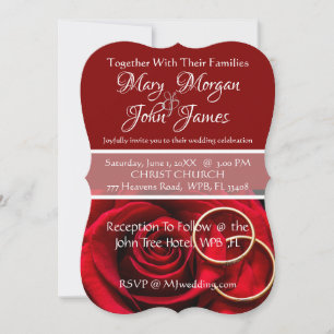 Invitation de mariage Fleur rouge rose avec anneau