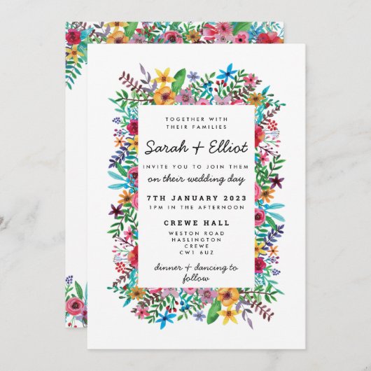 Invitation de mariage Fleurs Colorées (Devant / Derrière)
