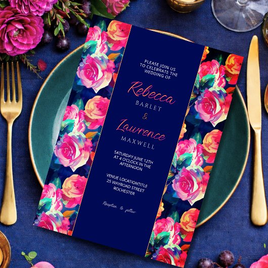Invitation de mariage fleurs colorées élégantes