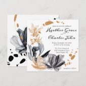 Invitation de mariage Fleurs de fumée Noir et Or (Devant / Derrière)