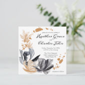 Invitation de mariage Fleurs de fumée Noir et Or (Debout devant)