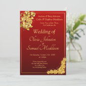 Invitation de mariage Fleurs de rose dorée Rouge b (Debout devant)