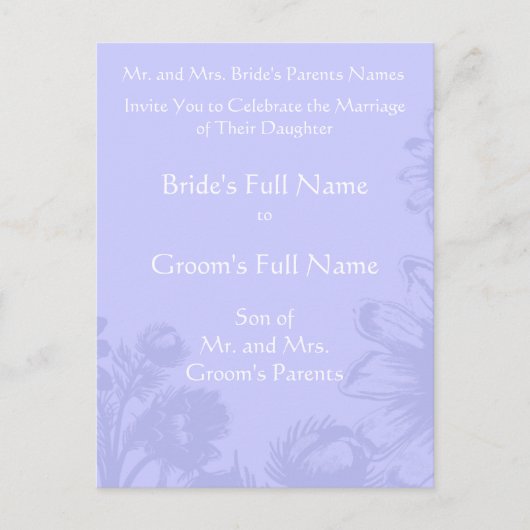 Invitation de mariage - Fleurs vintage bleu perven (Devant)