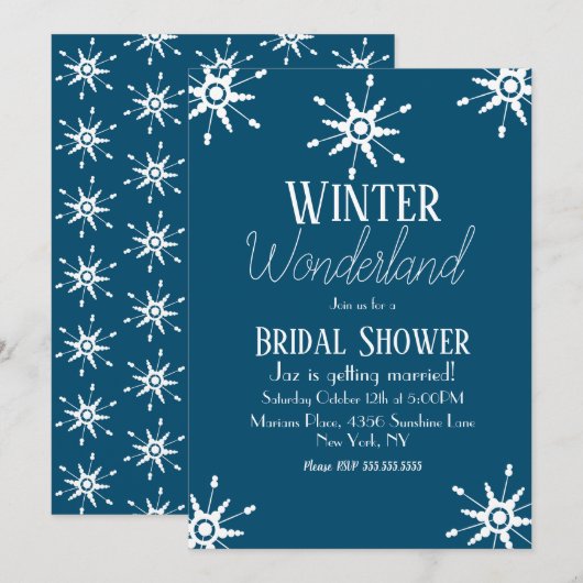 Invitation de mariage flocon de neige bleu hiver (Devant / Derrière)