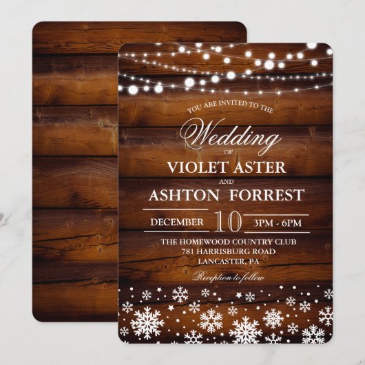 Invitation de mariage Flocon de neige d'hiver (Devant / Derrière)