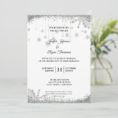 Invitation de mariage flocons de neige pailletés a (Debout devant)
