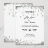 Invitation de mariage flocons de neige pailletés a (Devant / Derrière)