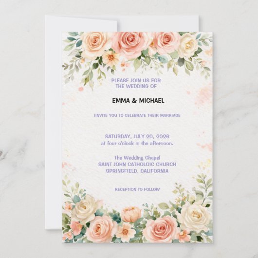 Invitation de mariage Floral (Devant)