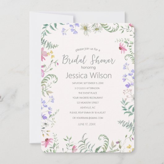 Invitation de mariage floral aquarelle (Devant)