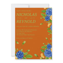 Invitation de mariage Floral Aquarelle Bleu & Oran