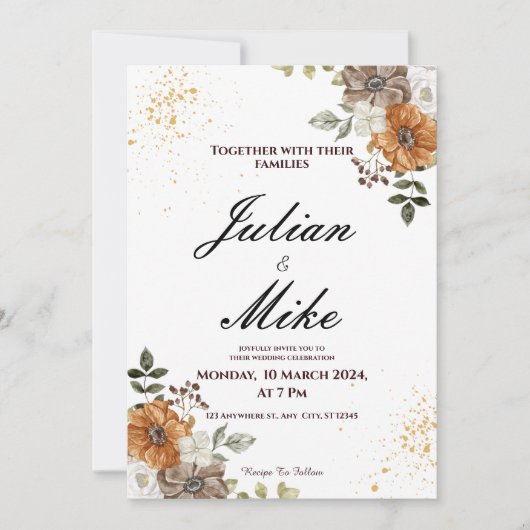 Invitation de Mariage Floral Automne Rustique (Devant)