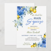 Invitation de mariage Floral Bleu aux Citrons (Devant / Derrière)