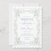 Invitation de mariage floral bleu botanique vintag (Devant)