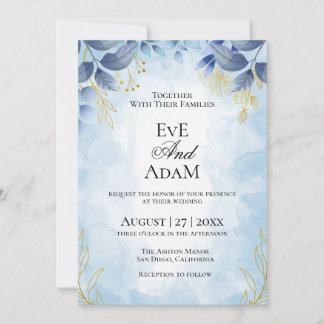Invitation de mariage floral bleu Dusty