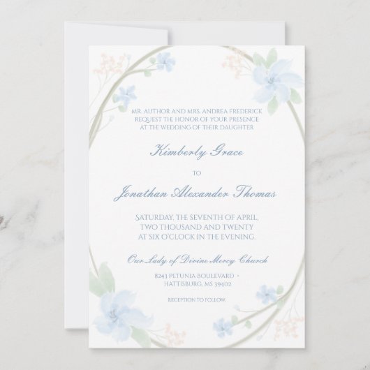 Invitation de Mariage Floral Blue (Devant)