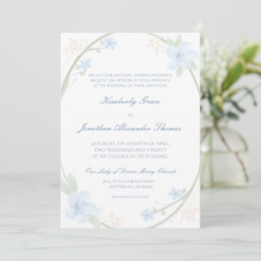 Invitation de Mariage Floral Blue (Debout devant)