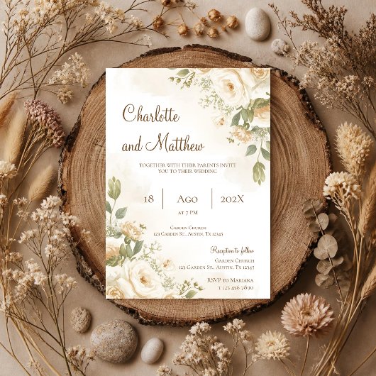 Invitation de mariage floral bohème