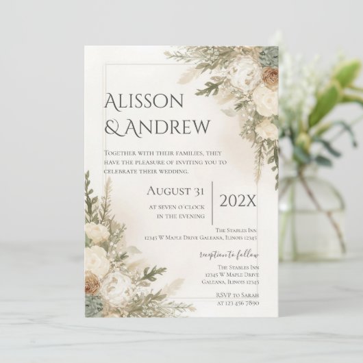 Invitation de mariage floral bohème (Debout devant)