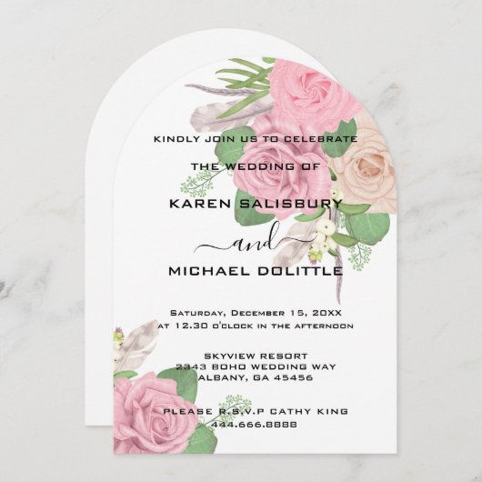 Invitation de mariage floral Boho, modifiable sur (Devant / Derrière)