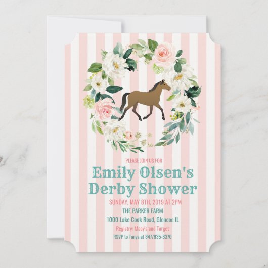 Invitation de mariage floral cheval Derby (Devant)