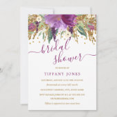 Invitation de mariage floral confetti or violet (Devant)