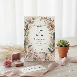 Invitation de mariage floral de Boho rose vif