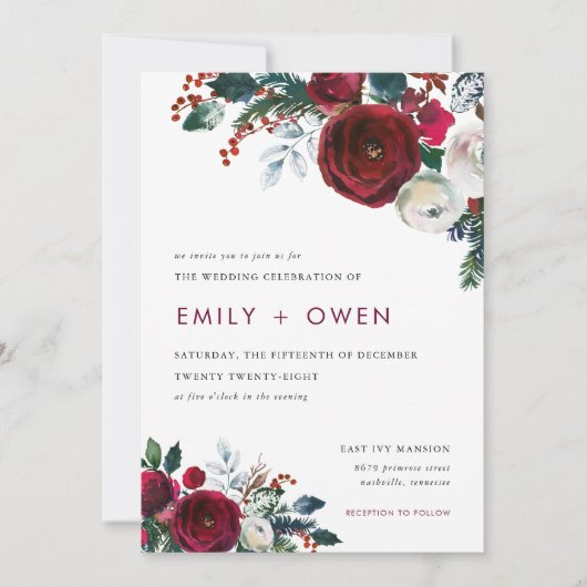 Invitation de mariage floral d'hiver (Devant)