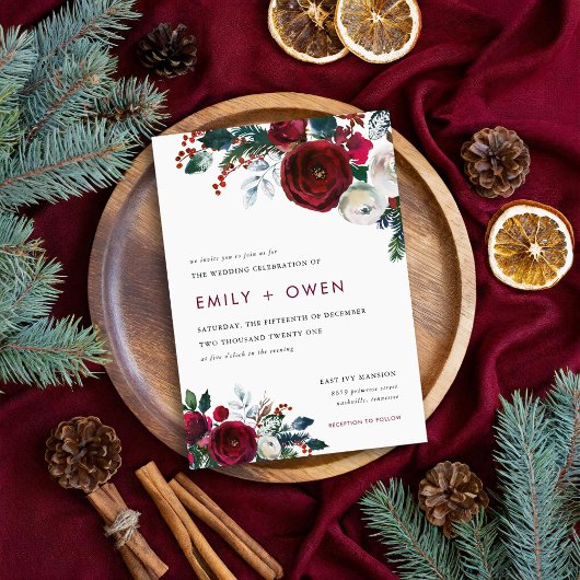 Invitation de mariage floral d'hiver