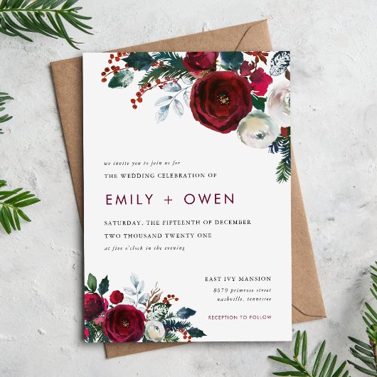 Invitation de mariage floral d'hiver