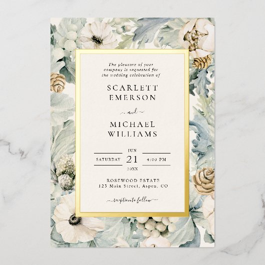 Invitation de Mariage floral d'hiver (Recto)