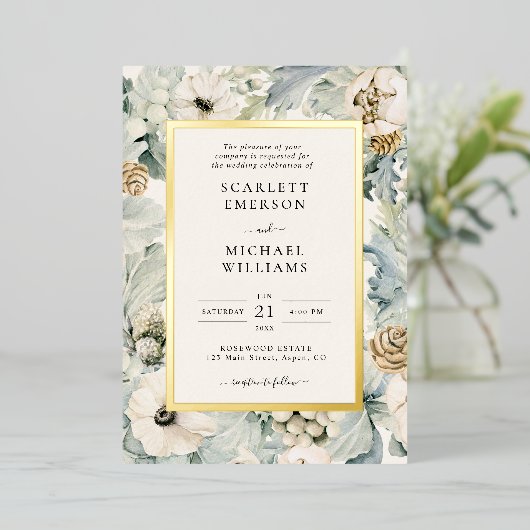 Invitation de Mariage floral d'hiver (Debout devant)