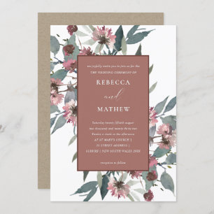 INVITATION DE MARIAGE FLORAL EUCALYPTUS ROSE RUSTI