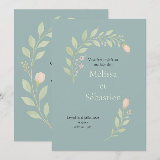 Invitation de mariage floral, fleurs sauvages (Devant / Derrière)
