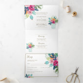 Invitation de mariage floral Fuschia 3in1 et RSVP (Intérieur)