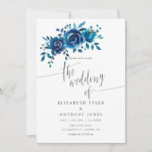Invitation de mariage floral marine et blanc (Devant)