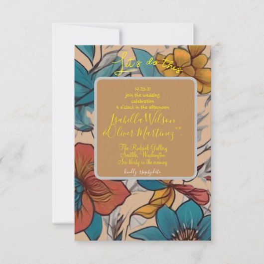 invitation de mariage floral marron (Devant)