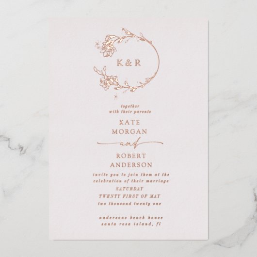 Invitation de Mariage floral moderne (Recto)