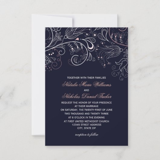 Invitation de mariage Floral Pattern Navy Tulip - (Devant)