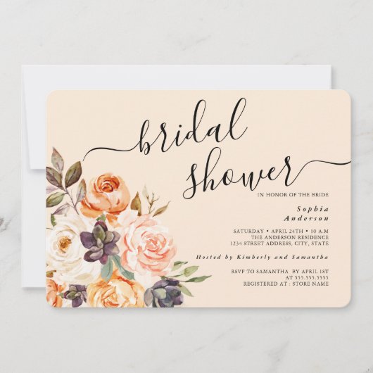 Invitation de mariage floral pêche (Devant)