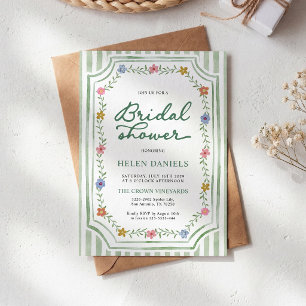 Invitation de mariage floral rayé vert pour une fê