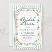 Invitation de mariage floral rayé vert pour une fê (Devant)