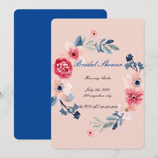 Invitation de mariage floral rose  (Devant / Derrière)