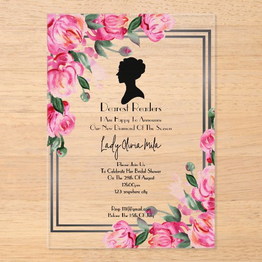 Invitation de mariage floral rose (Recto)