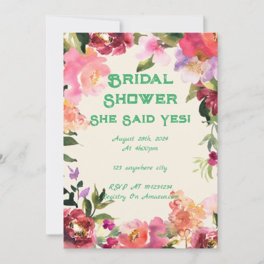 Invitation de mariage floral rose (Devant)