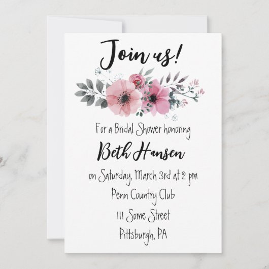 Invitation de mariage floral rose (Devant)