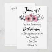 Invitation de mariage floral rose (Devant / Derrière)