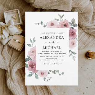 Invitation de mariage Floral Rose Poussiéreux et V
